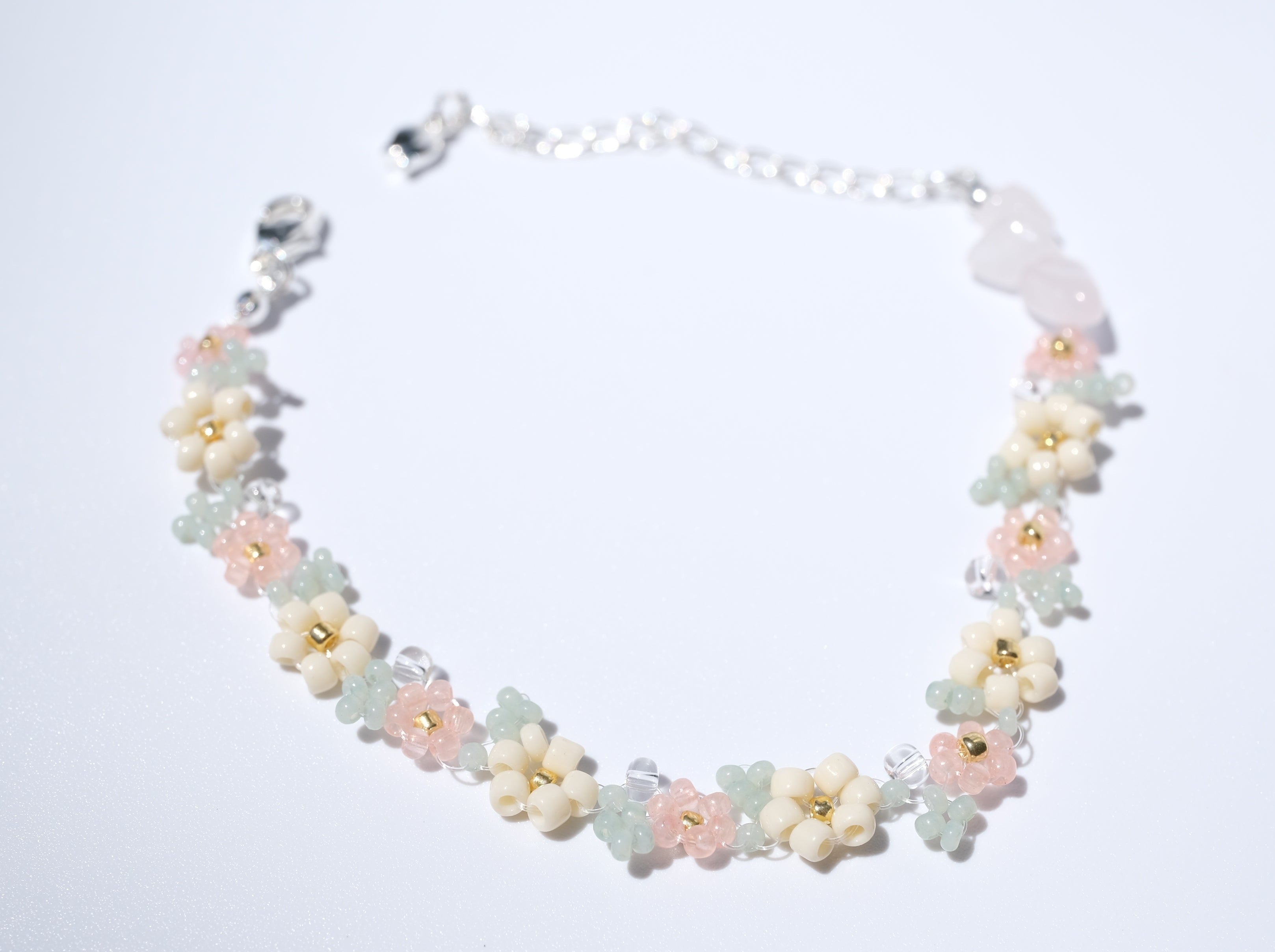 Peach Flower Charm Beaded Bracelet Boho Crafted Creative Beads Design  Stretchy
