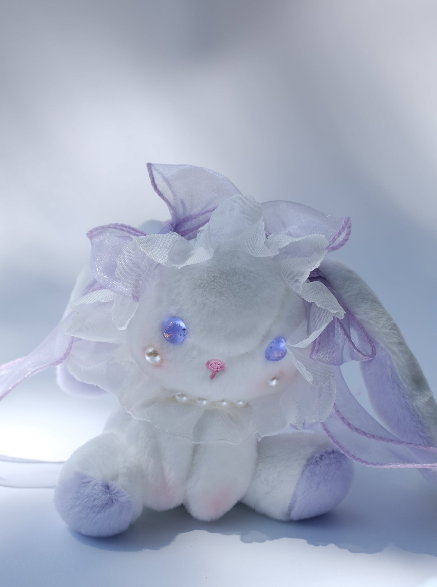 Kawaii Bow Bunny Plush Keychain, Purple