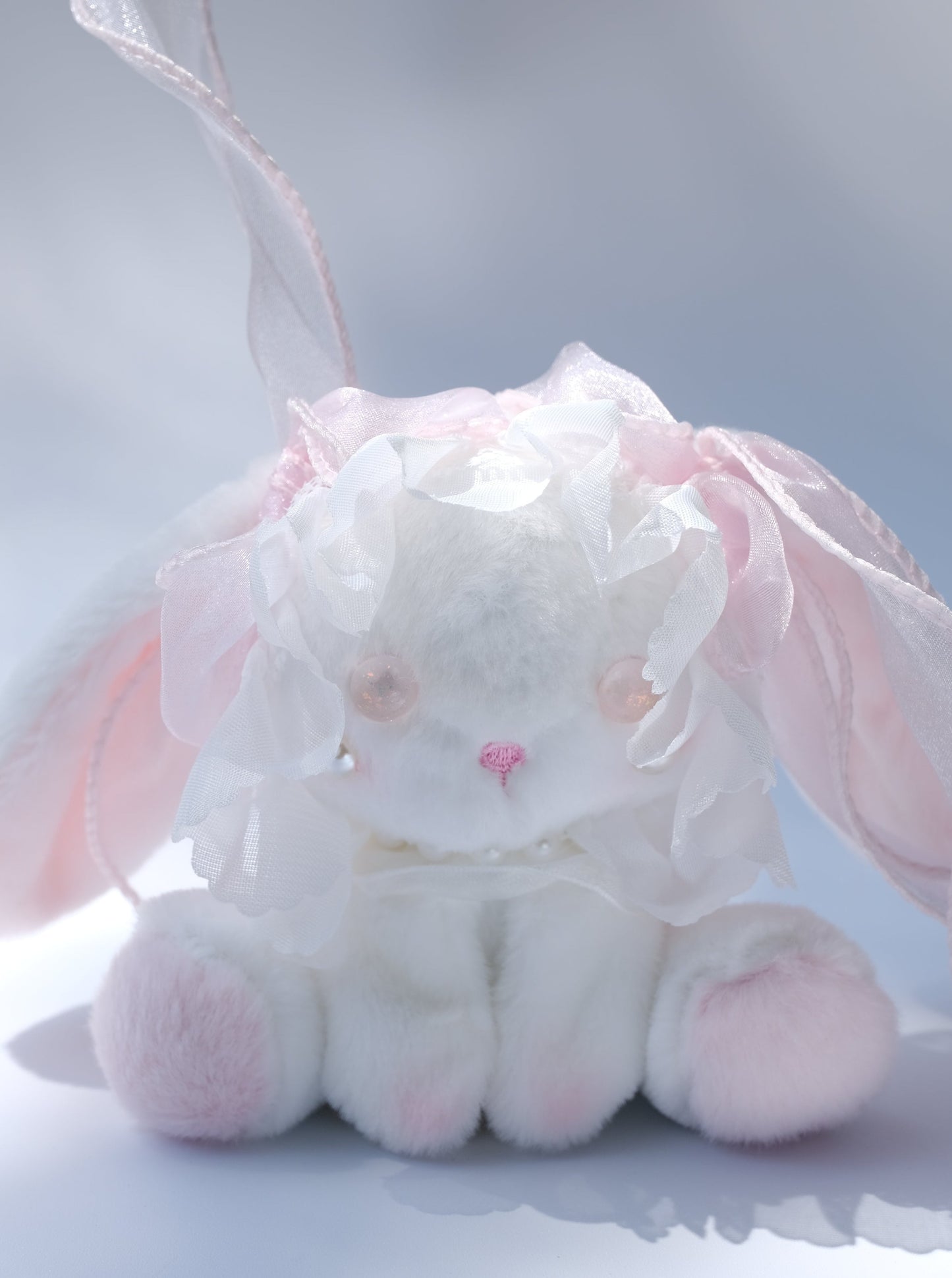 Kawaii Bow Bunny Plush Keychain, Pink