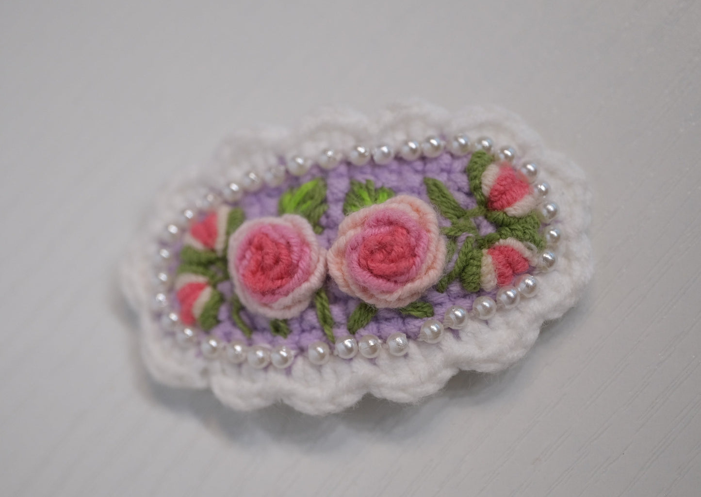 Embroidery Rose Crochet Hair Clip