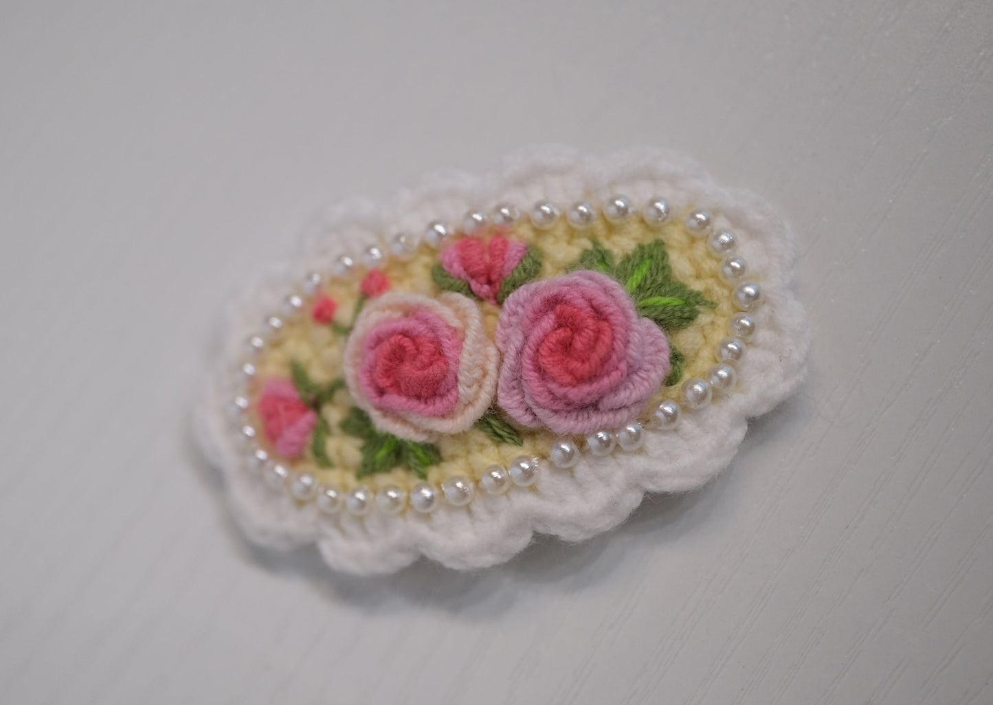 Embroidery Rose Crochet Hair Clip