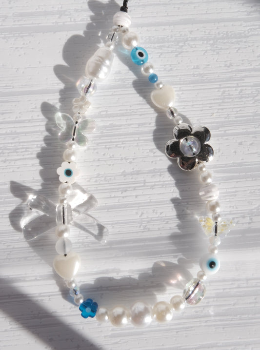 White Beaded Phone Strap