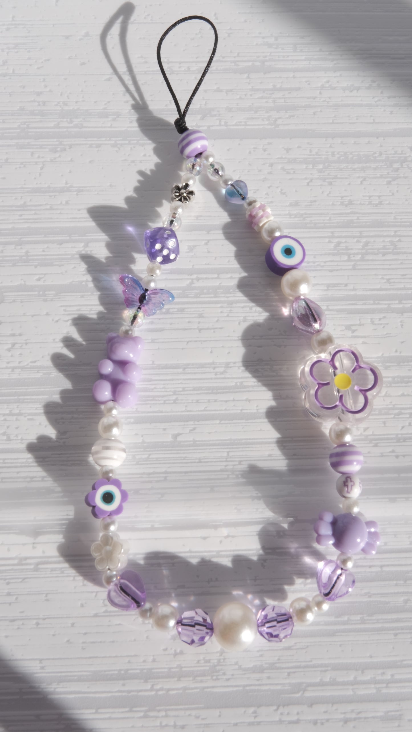 Purple Beaded Phone Strap