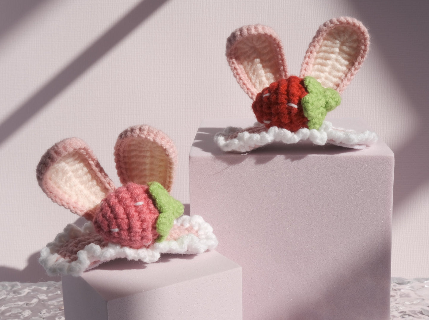 Crochet Strawberry Bunny Hair Clip