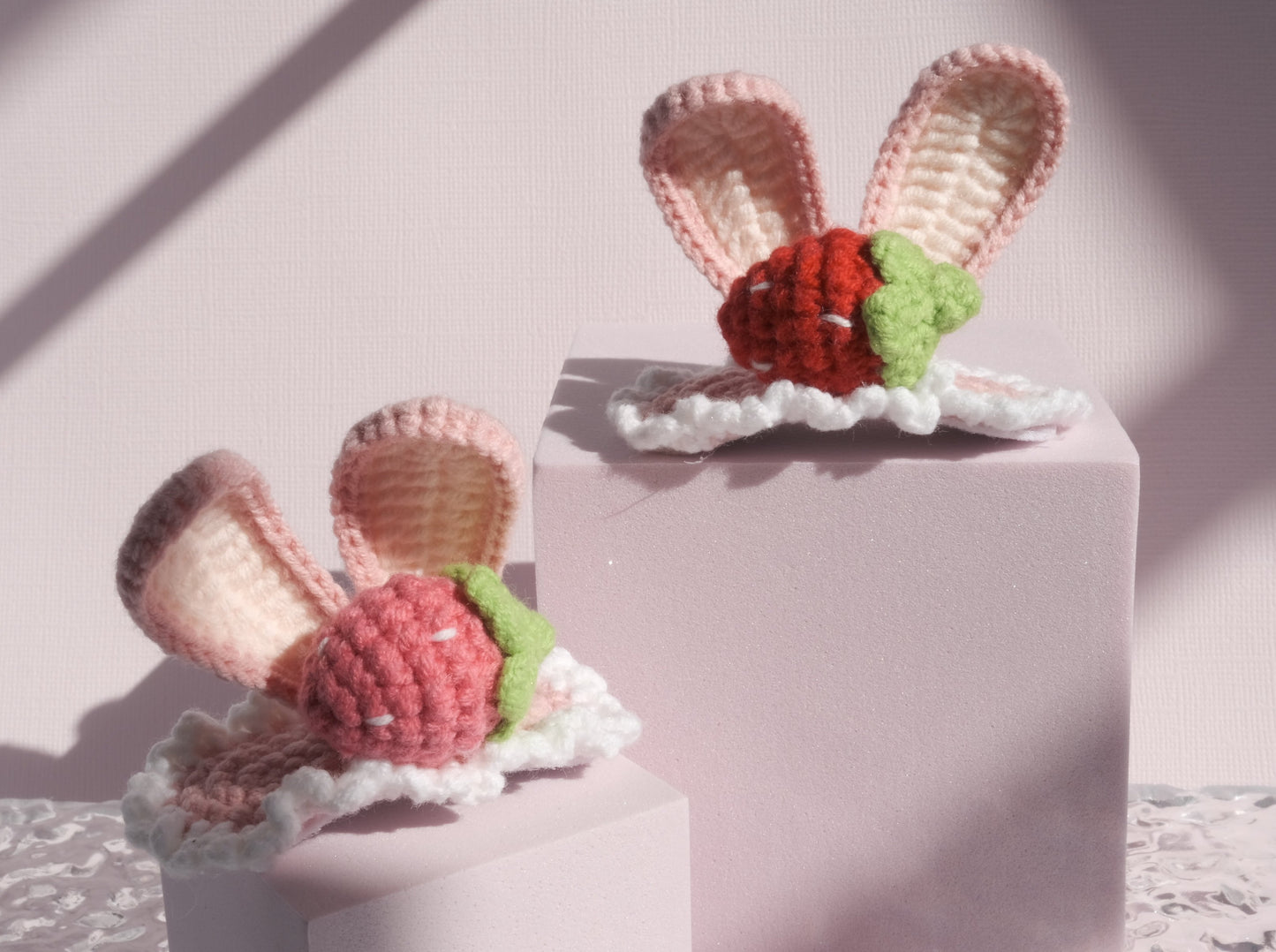 Crochet Strawberry Bunny Hair Clip