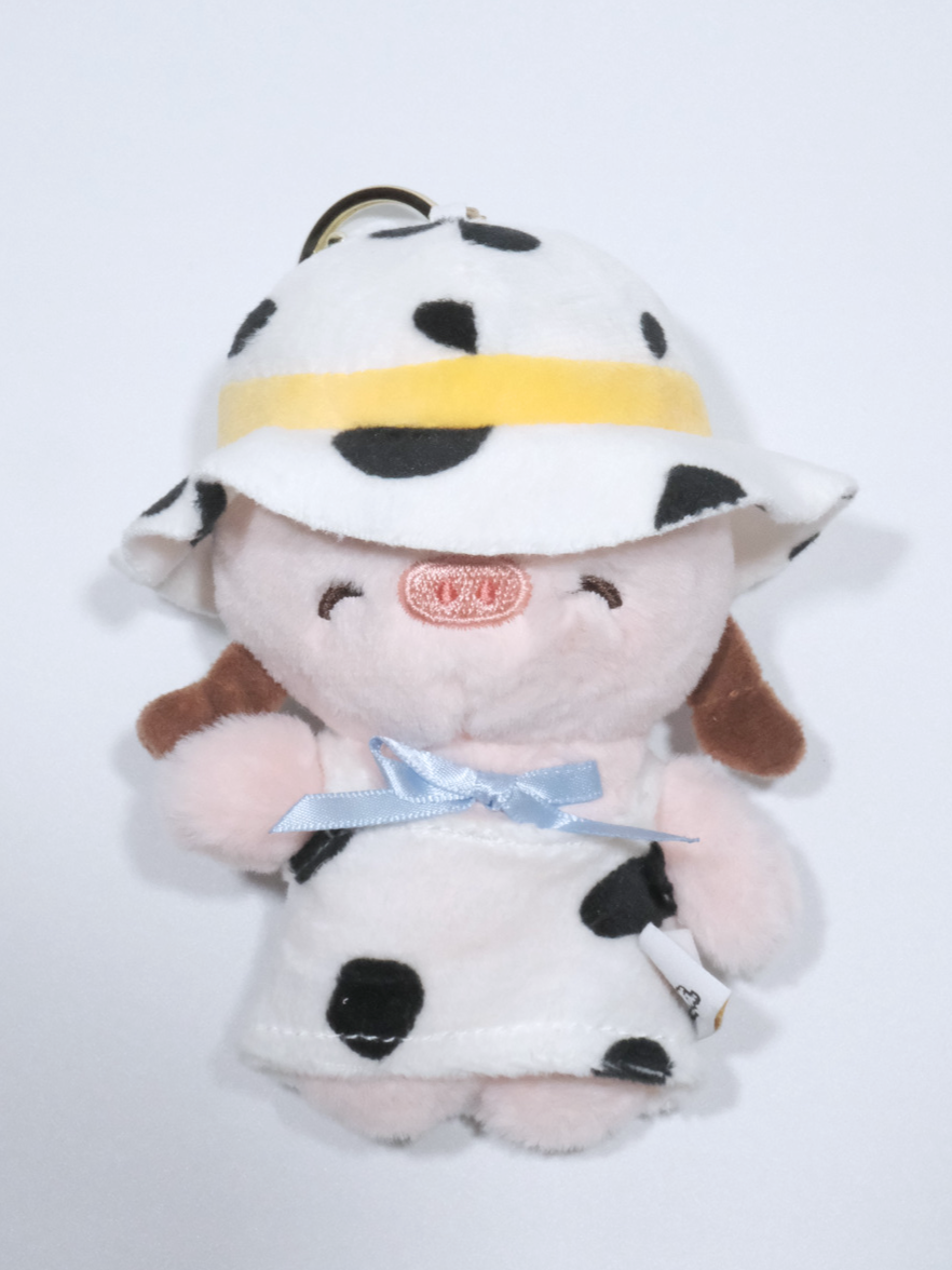 Piggy in Cow Outfit Plush Keychain, Pink