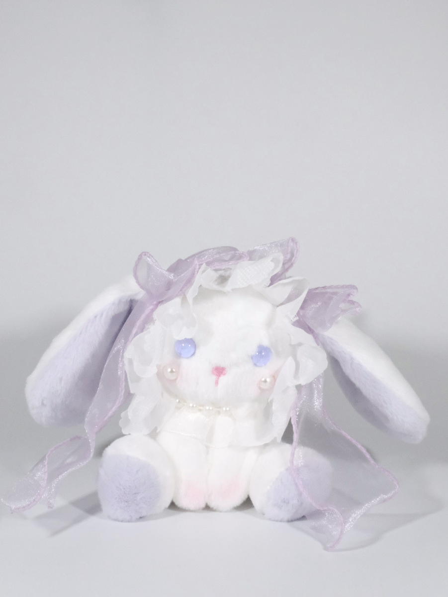 Kawaii Bow Bunny Plush Keychain, Purple