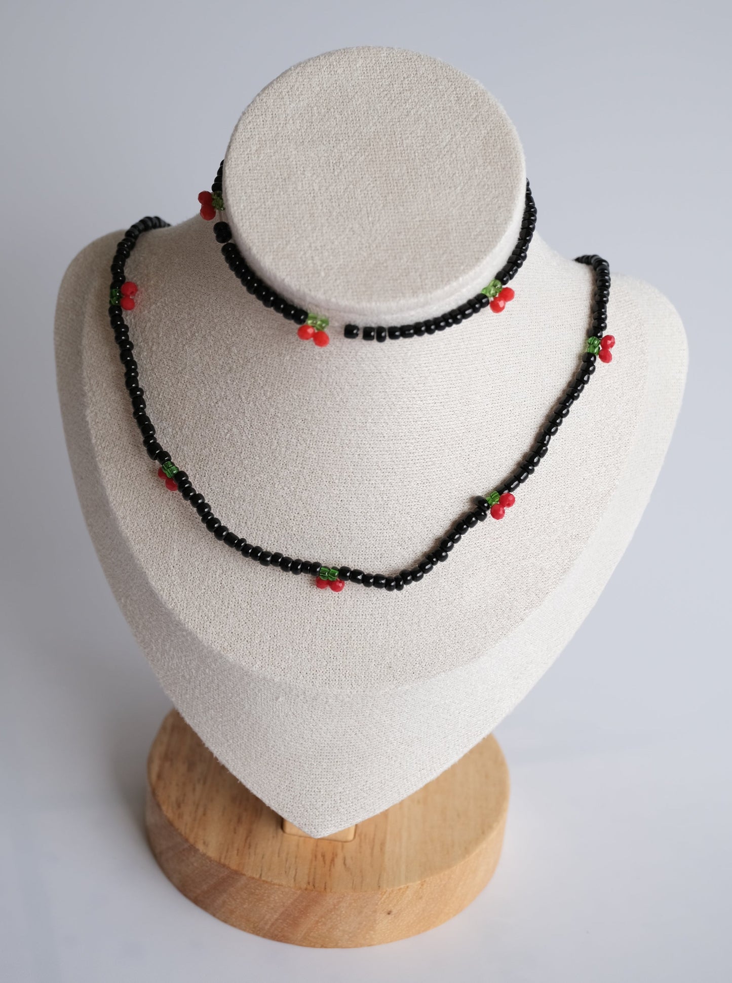 Black Cherry Beaded Necklace and Bracelet Set, Front Side