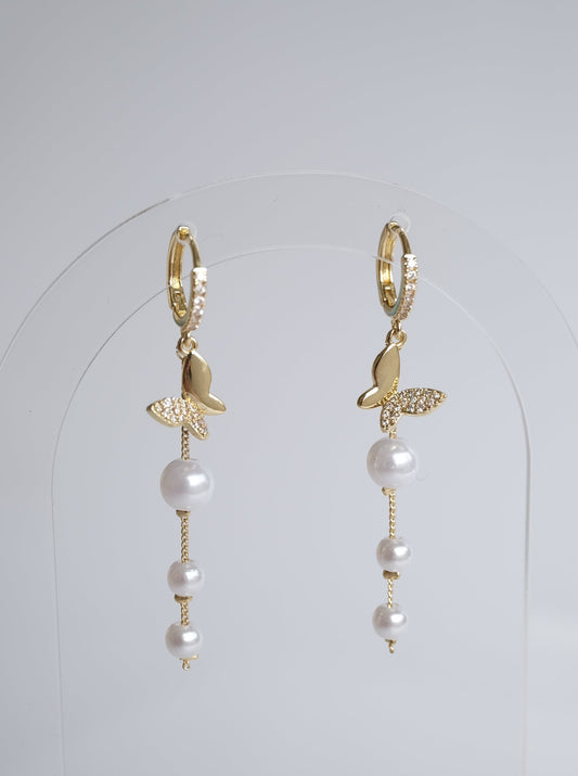 Butterfly Pearl Dangle Earrings, Front Side