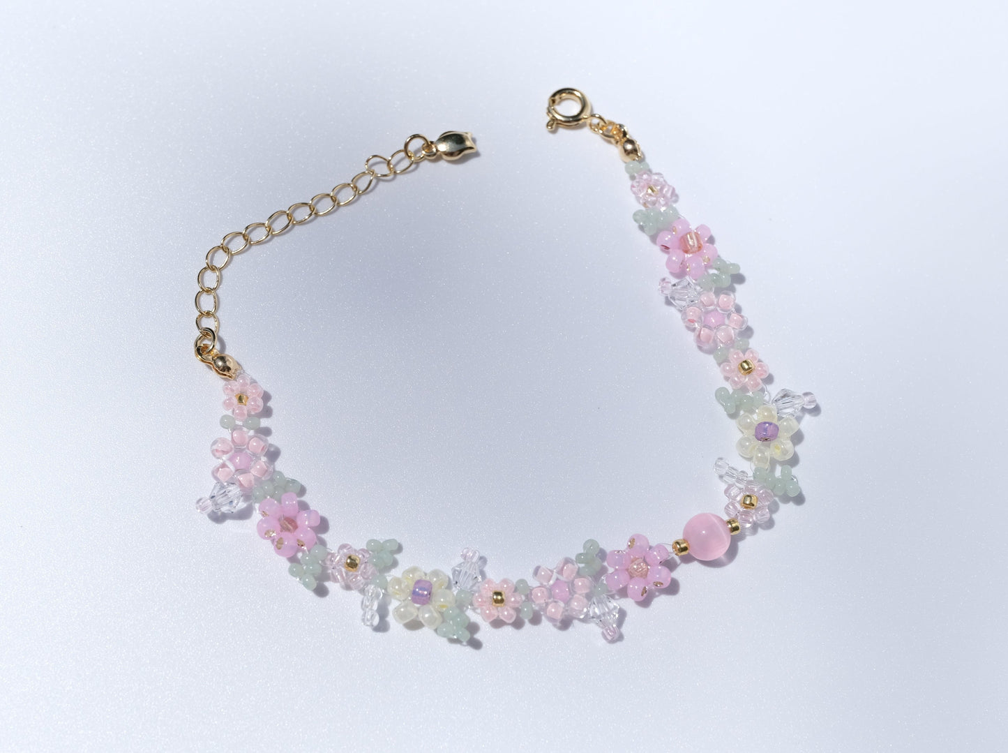 Spring Blossom Flower Beaded Bracelet, Detail