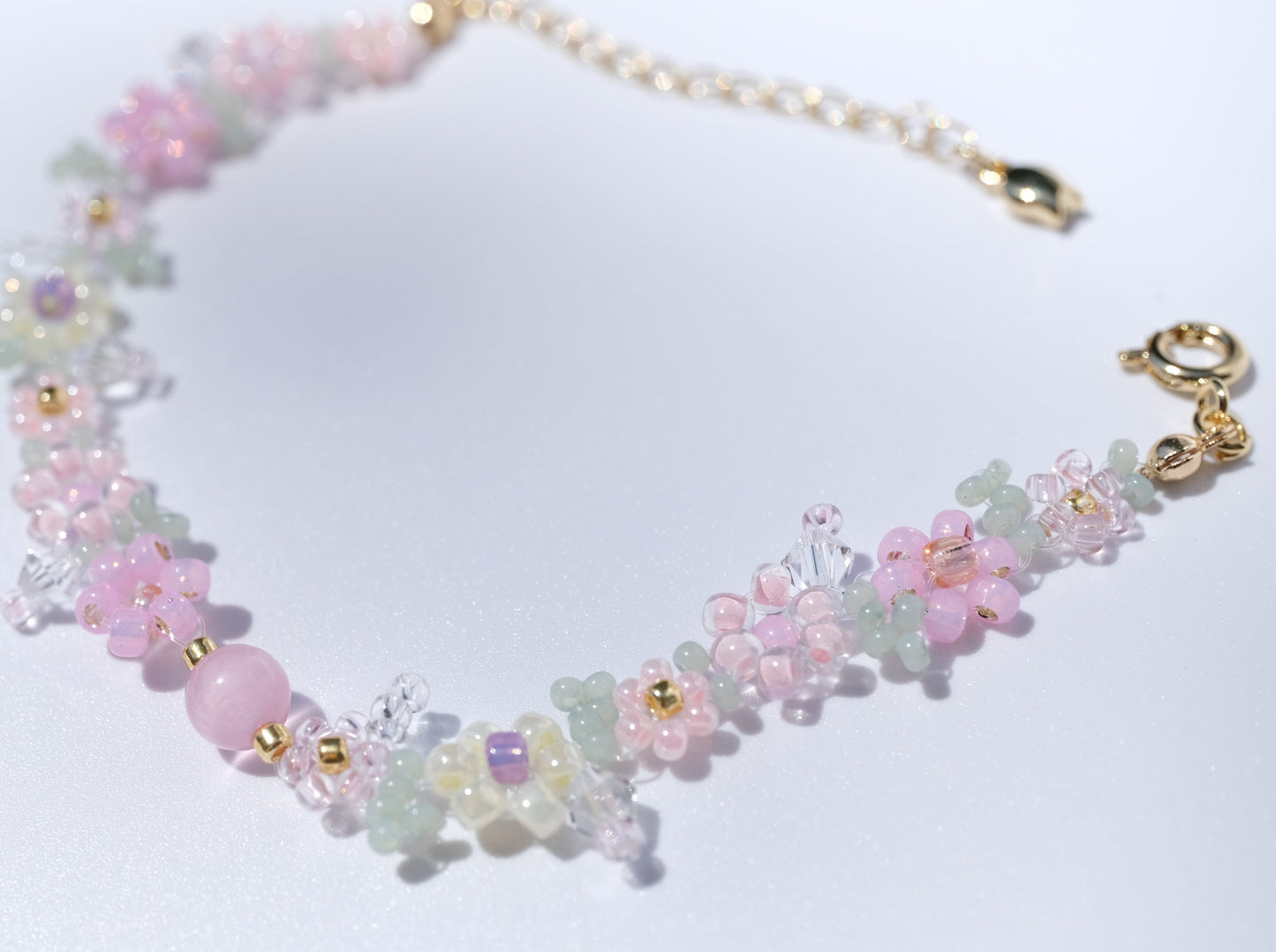 Spring Blossom Flower Beaded Bracelet, Detail